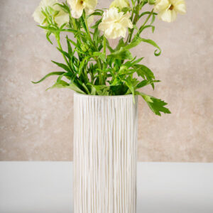 9in Tall Aged White Ceramic Cylinder Vase