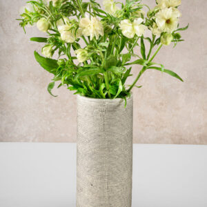 11in Tall Aged Natural Stoneware Cylinder Vase