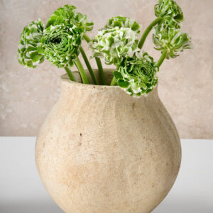 9in Tall Aged Sand Tone Stoneware Decorative Vase