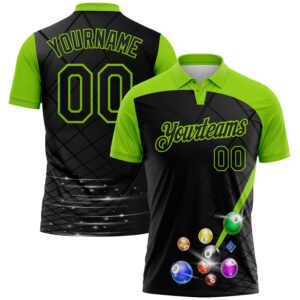 Custom Black-Neon Green Billiard Balls Performance Polo Shirt